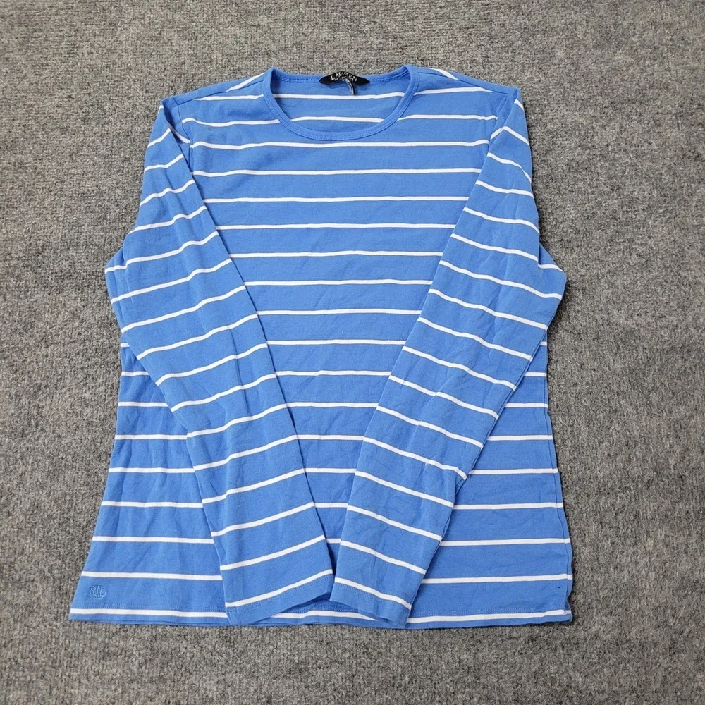 Lauren Ralph Lauren Shirt Womens Size S Blue White Striped Long Sleeve Crewneck